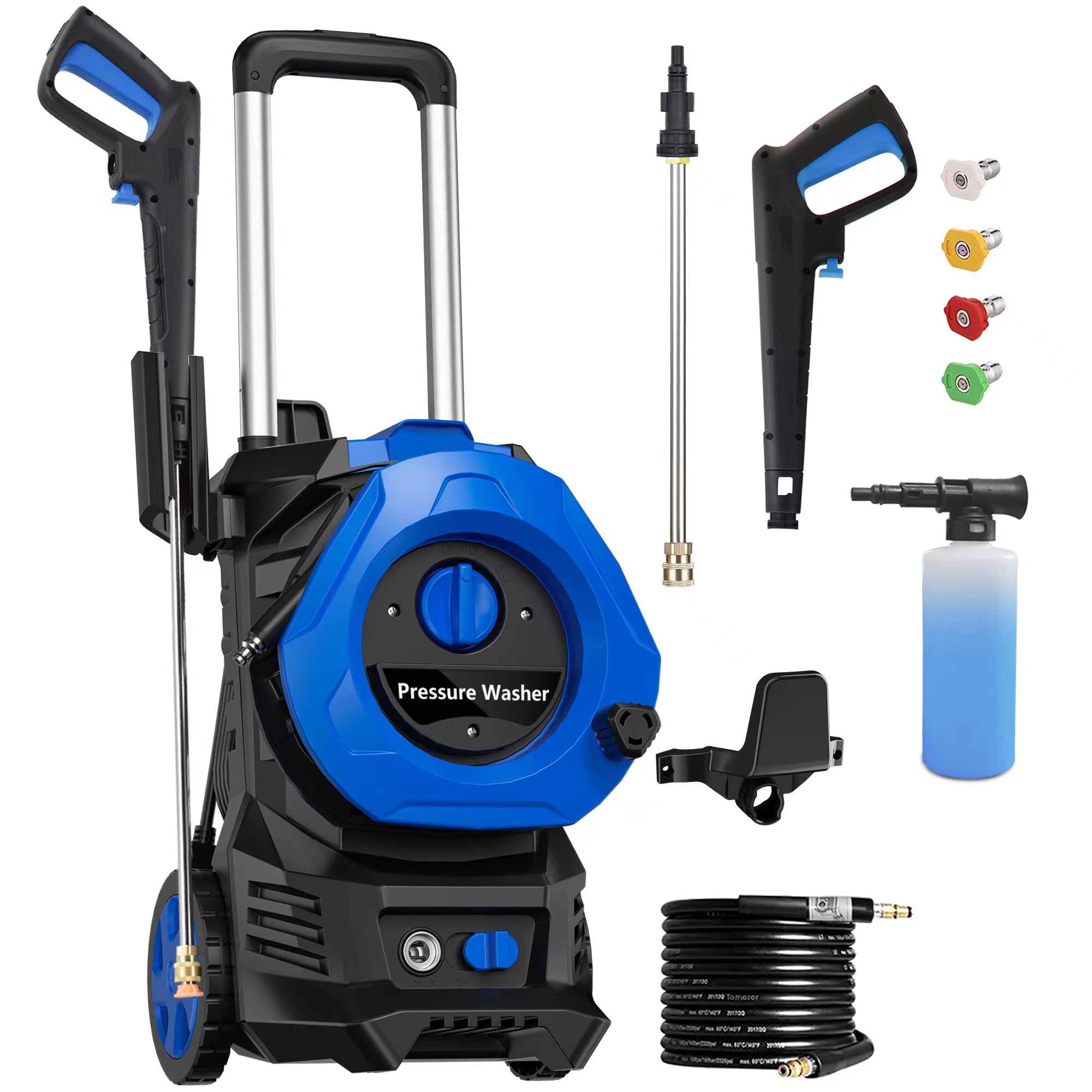 Electric Pressure Washer 4000Psi Max Pressure 2.6GPM Power Washer with 25  Ft Hose，4 Quick Connect Nozzles, Soap Tank Car Wash  Machine/Car/Driveway/Patio/Pool Clean, Blue – PANRANO TOOL